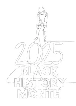 One continuous line of Man pointing with finger at Black History Month 2025.. Stock Illustration