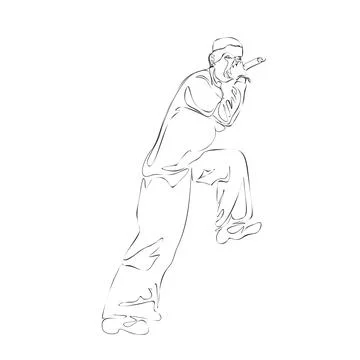 One continuous line Man singer silhouette, man singing on microphone vocali.. Stock Illustration