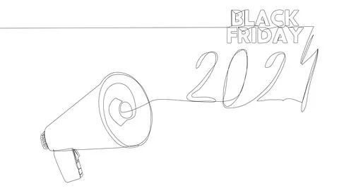 One continuous line of Megaphone with Black Friday 2024 text. Thin Line Ill.. Stock Illustration