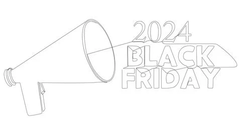 One continuous line of Megaphone with Black Friday 2024 text. Thin Line Ill.. Stock Illustration