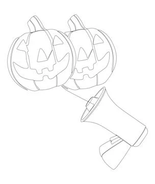 One continuous line of Megaphone with Halloween Jack O' Lantern pumpkin. Th.. Stock Illustration