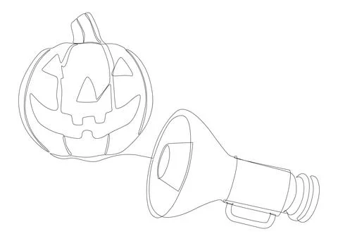 One continuous line of Megaphone with Halloween Jack O' Lantern pumpkin. Th.. Stock Illustration