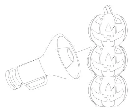 One continuous line of Megaphone with Halloween Jack O' Lantern pumpkin. Th.. Stock Illustration