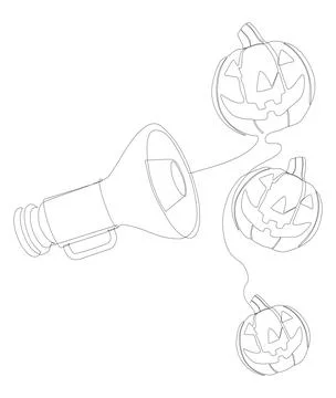 One continuous line of Megaphone with Halloween Jack O' Lantern pumpkin. Th.. Stock Illustration