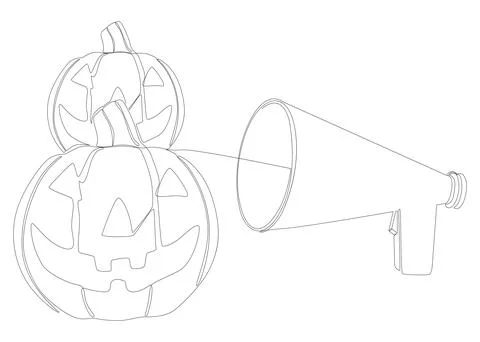 One continuous line of Megaphone with Halloween Jack O' Lantern pumpkin. Th.. Stock Illustration