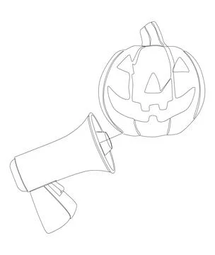 One continuous line of Megaphone with Halloween Jack O' Lantern pumpkin. Th.. Stock Illustration