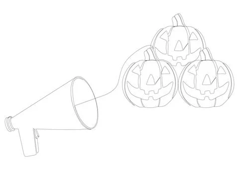 One continuous line of Megaphone with Halloween Jack O' Lantern pumpkin. Th.. Stock Illustration