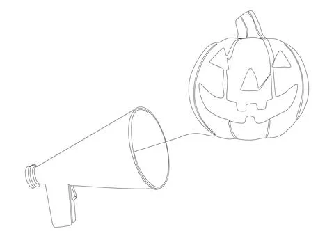 One continuous line of Megaphone with Halloween Jack O' Lantern pumpkin. Th.. Stock Illustration