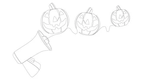 One continuous line of Megaphone with Halloween Jack O' Lantern pumpkin. Th.. Stock Illustration