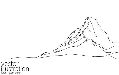 One continuous line mountain symbol. Simple linear drawing sketch. Travel winter Stock Illustration