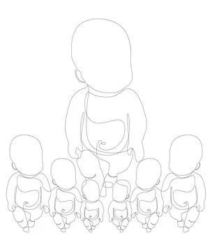 One continuous line of multiple babies. Thin Line Illustration vector baby .. Stock Illustration
