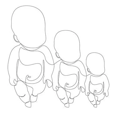 One continuous line of multiple babies. Thin Line Illustration vector baby .. 库存插图
