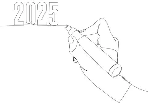 One continuous line of number 2025 written by with felt tip pen. Thin Line .. Stock Illustration