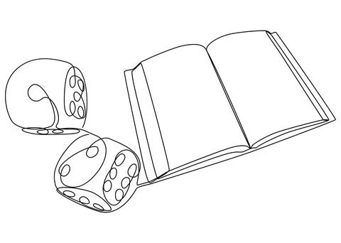 One continuous line of Opened Book with Dice. Thin Line Illustration vector.. Stock Illustration