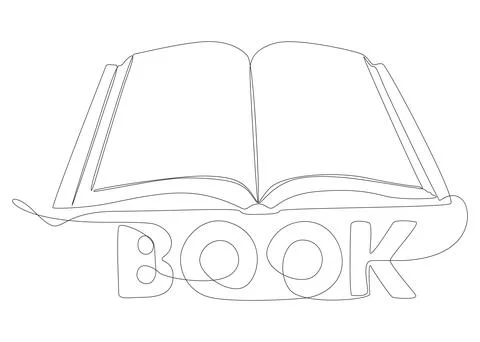 One continuous line of opened book with Book word. Thin Line Illustration v.. Stock Illustration