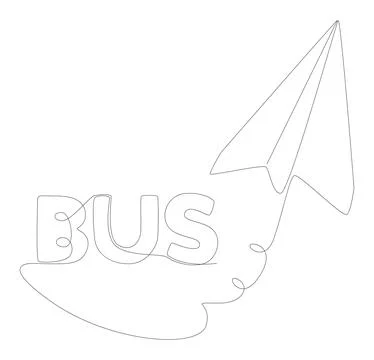 One continuous line of Paper Airplane with Bus text. Thin Line Illustration.. Stock Illustration