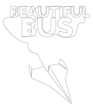 One continuous line of Paper Airplane with Beautiful Bus text. Thin Line Il.. Stock Illustration