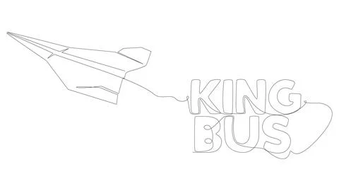 One continuous line of Paper Airplane with King Bus text. Thin Line Illustr.. Stock Illustration