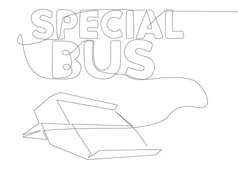 One continuous line of Paper Airplane with Special Bus text. Thin Line Illu.. Stock Illustration