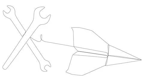 One continuous line of Paper Airplane with Wrench. Thin Line Illustration v.. Stock Illustration