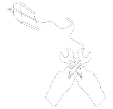 One continuous line of Paper Airplane with Wrench. Thin Line Illustration v.. Stock Illustration