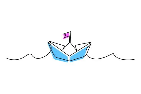 One continuous line paper ship isolated on white background boat vector Stock Illustration