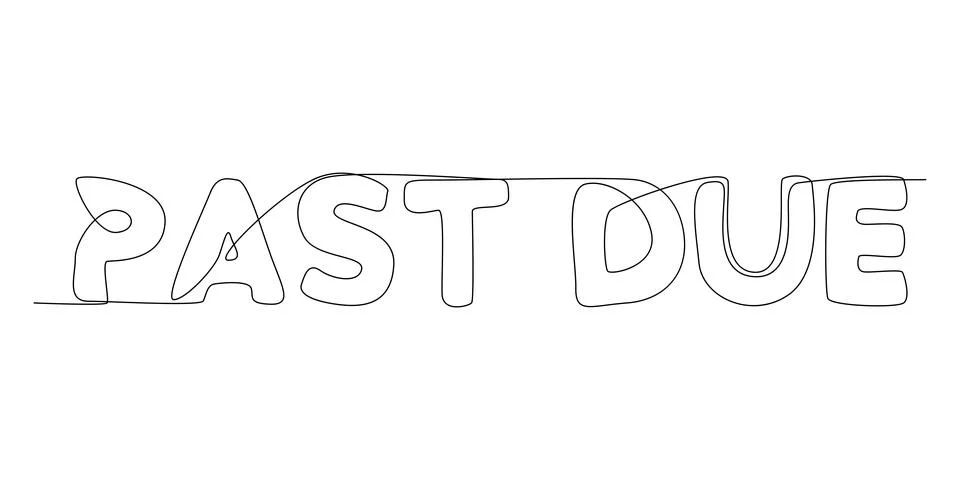 One continuous line of Past Due word. Thin Line Illustration vector concept.. Иллюстрация