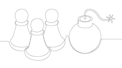 One continuous line of Pawn, Chess Piece with Bomb. Thin Line Illustration .. Stock Illustration