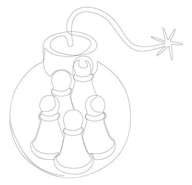 One continuous line of Pawn, Chess Piece with Bomb. Thin Line Illustration .. Stock Illustration