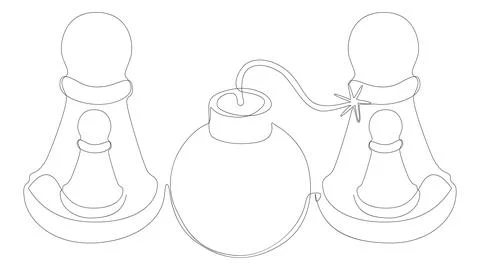 One continuous line of Pawn, Chess Piece with Bomb. Thin Line Illustration .. Stock-Illustration