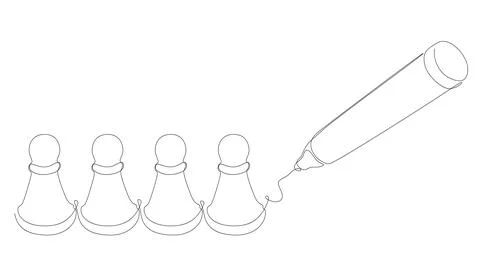 One continuous line of pawn, chess piece drawn by felt tip pen, pencil. Thi.. Stock Illustration