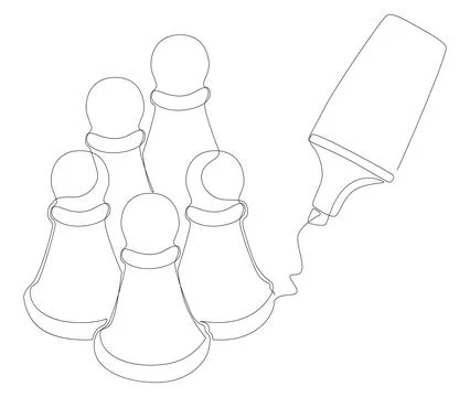 One continuous line of pawn, chess piece drawn by felt tip pen, pencil. Thi.. Stock Illustration