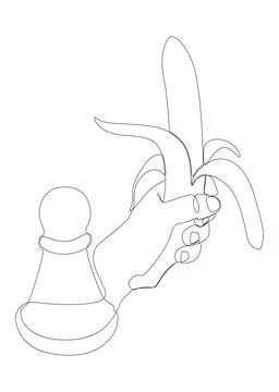 One continuous line of pawn, chess piece with Banana. Thin Line Illustratio.. Stock Illustration
