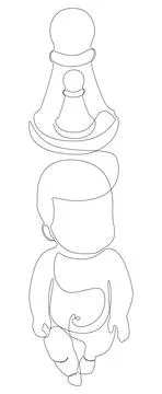 One continuous line of pawn, chess piece with a baby. Thin Line Illustratio.. Stock Illustration