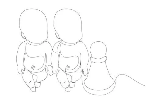 One continuous line of pawn, chess piece with a baby. Thin Line Illustratio.. Stock Illustration
