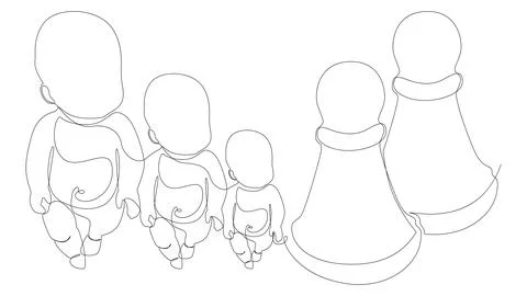 One continuous line of pawn, chess piece with a baby. Thin Line Illustratio.. Stock Illustration