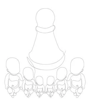 One continuous line of pawn, chess piece with a baby. Thin Line Illustratio.. Stock Illustration