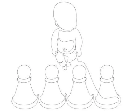 One continuous line of pawn, chess piece with a baby. Thin Line Illustratio.. Stock Illustration