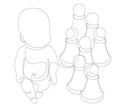 One continuous line of pawn, chess piece with a baby. Thin Line Illustratio.. Stock Illustration