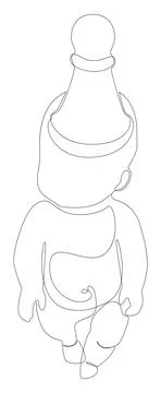 One continuous line of pawn, chess piece with a baby. Thin Line Illustratio.. Stock Illustration