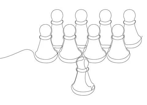 One continuous line of pawns, chess pieces. Thin Line Pawn Illustration vec.. Stock Illustration