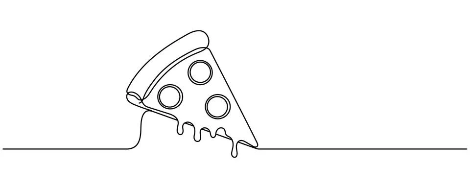 One continuous line pizza slice menu concept. Restaurant food pizzeria icon.. Stock Illustration