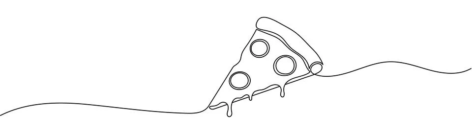 One continuous line pizza slice menu concept. Restaurant food pizzeria icon.. Stock Illustration