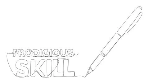 One continuous line of Prodigious Skill word written by with felt tip pen. .. Stockillustratie