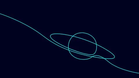 One continuous line saturn planet astronomy concept. Space logo orbinal circle Stock Illustration