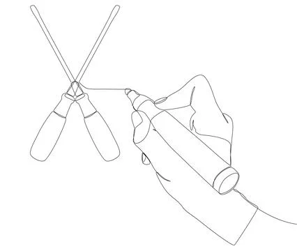 One continuous line of Screw Driver drawn with a pencil, felt tip pen. Thin.. Stock Illustration