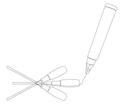 One continuous line of Screw Driver drawn with a pencil, felt tip pen. Thin.. Stock Illustration