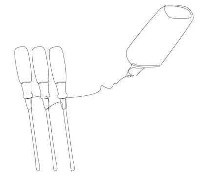 One continuous line of Screw Driver drawn with a pencil, felt tip pen. Thin.. Stock Illustration