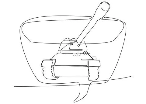One continuous line of speech bubble with Armored Tank. Thin Line Illustrat.. Stock Illustration