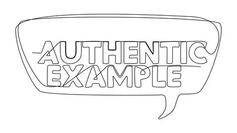 One continuous line of speech bubble with Authentic Example text. Thin Line.. Stock Illustration